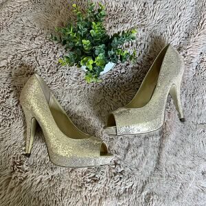 Maripe 'Amaya' Gold Sequin Peep-Toe Holiday Party High Heels Size: 9